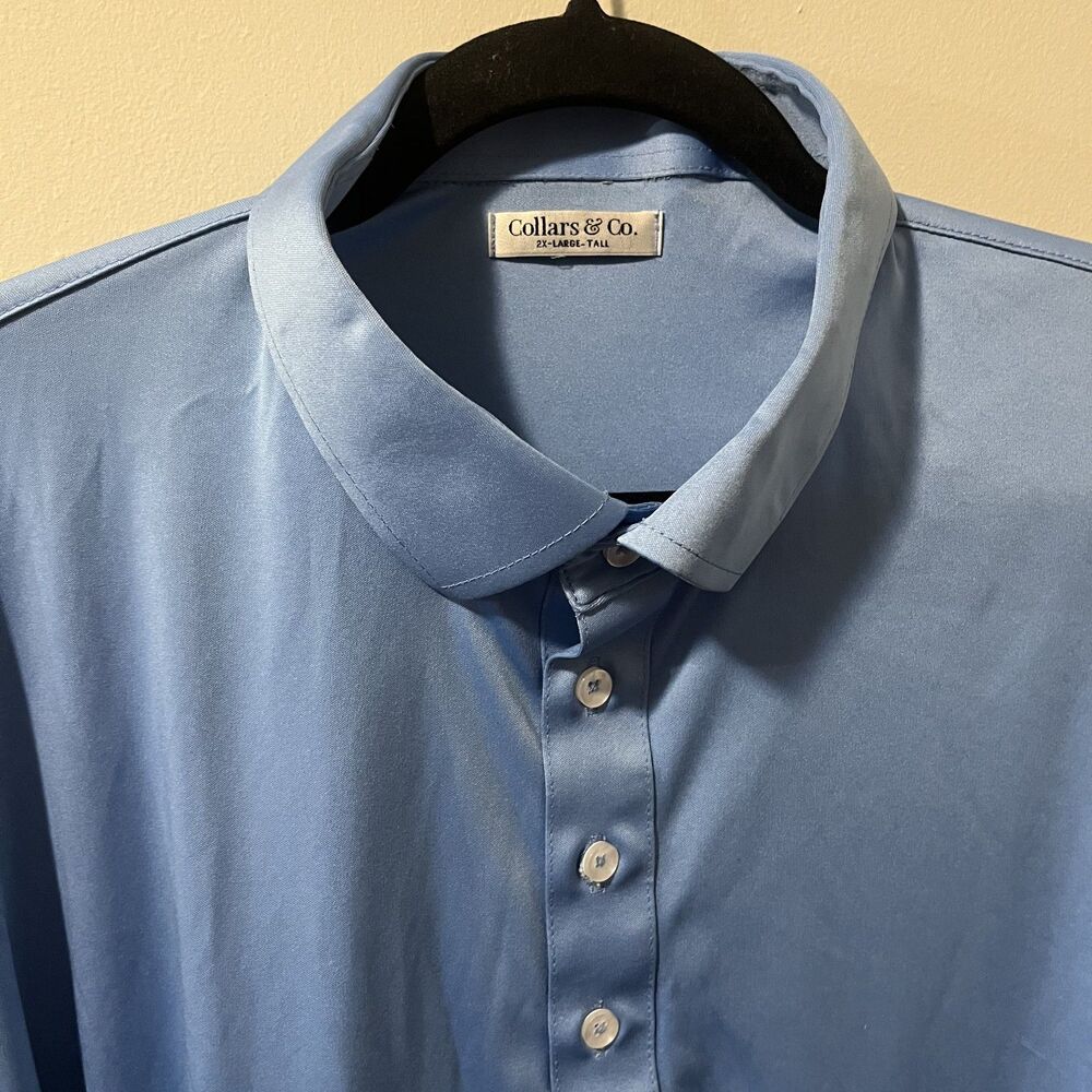 Collars and Co Shirt Mens 2XL Tall Blue Dress Collar Polo Golf Performance